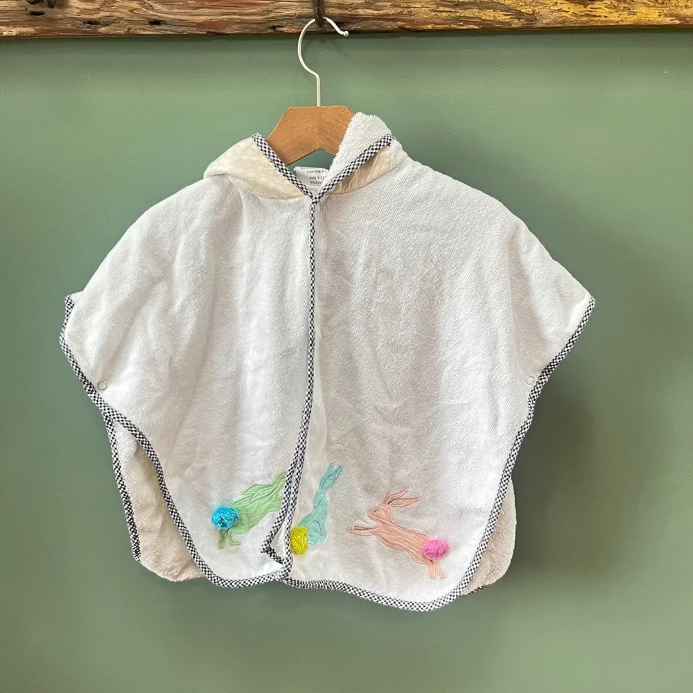 MacKenzie-Childs Kids Cotton Tail Hooded Poncho White Terry Bunny Bath Wrap